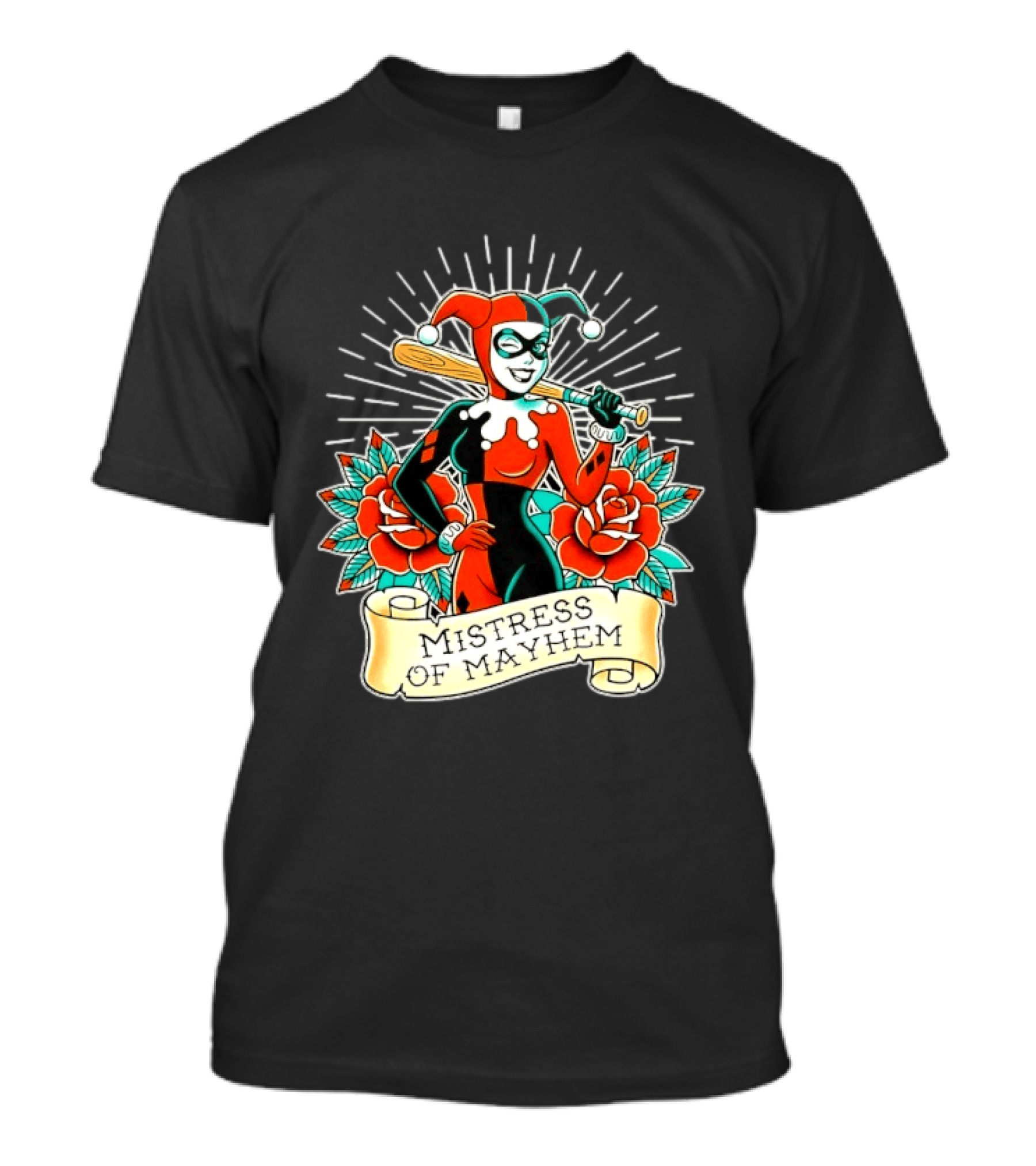 Harley Quinn DC Comics Mistress Of Mayhem Roses And Bat T-Shirt