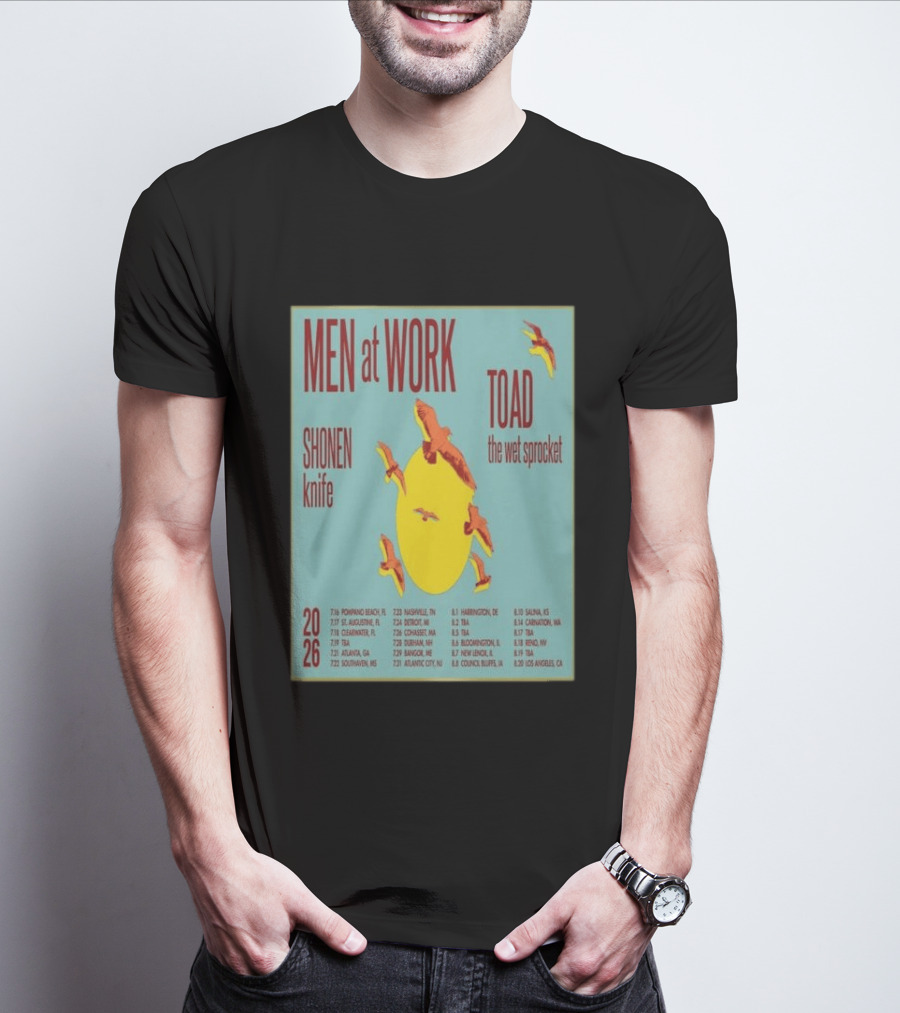 Men At Work Toad The Wet Sprocket Shonen Knife 2026 Tour Dates And Locations T-Shirt