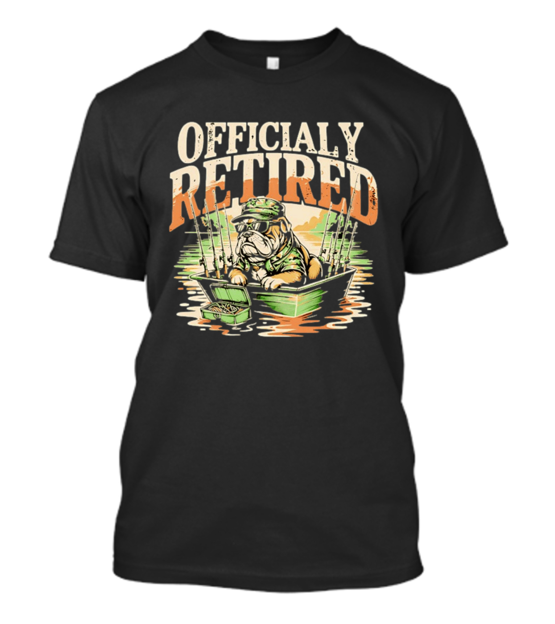 Officially Retired Bulldog Fishing Boat Adventure T-Shirt