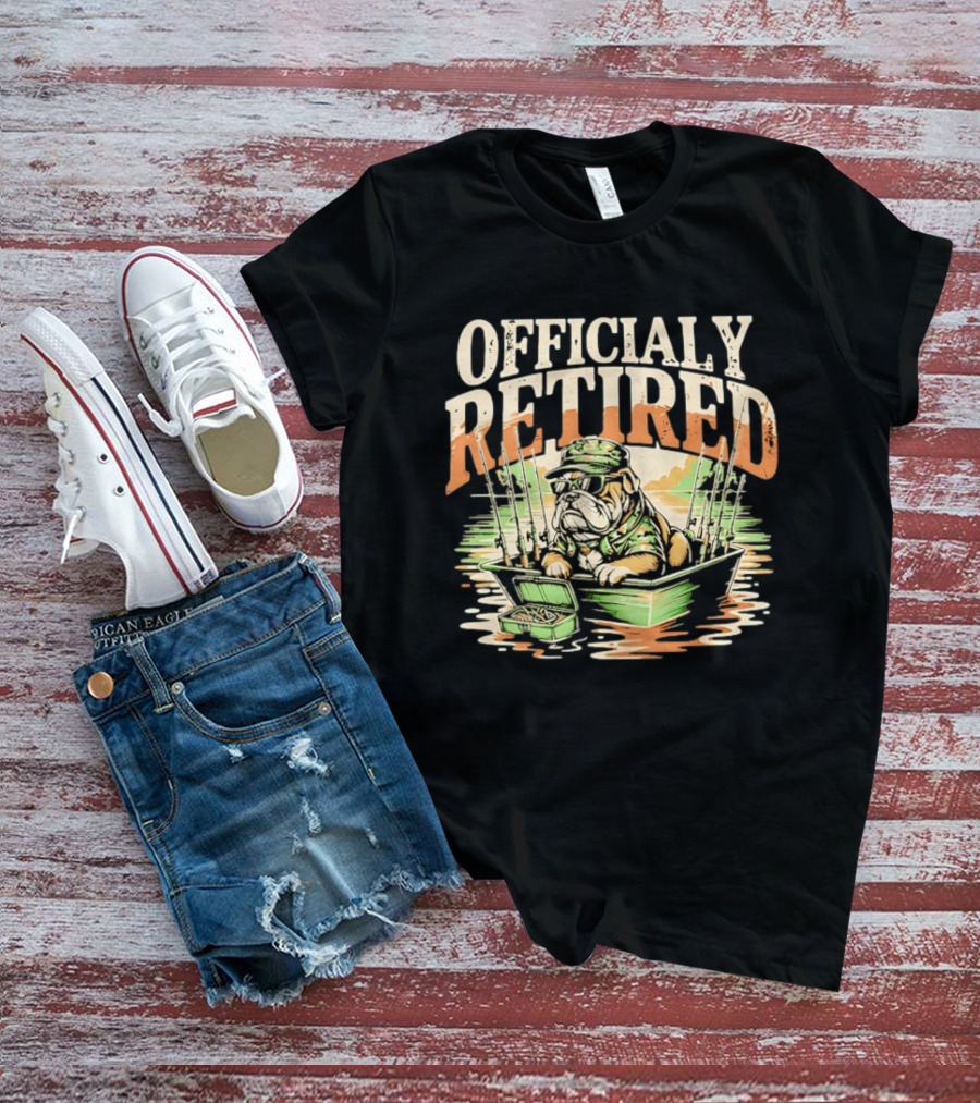 Officially Retired Bulldog Fishing Boat Adventure T-Shirt
