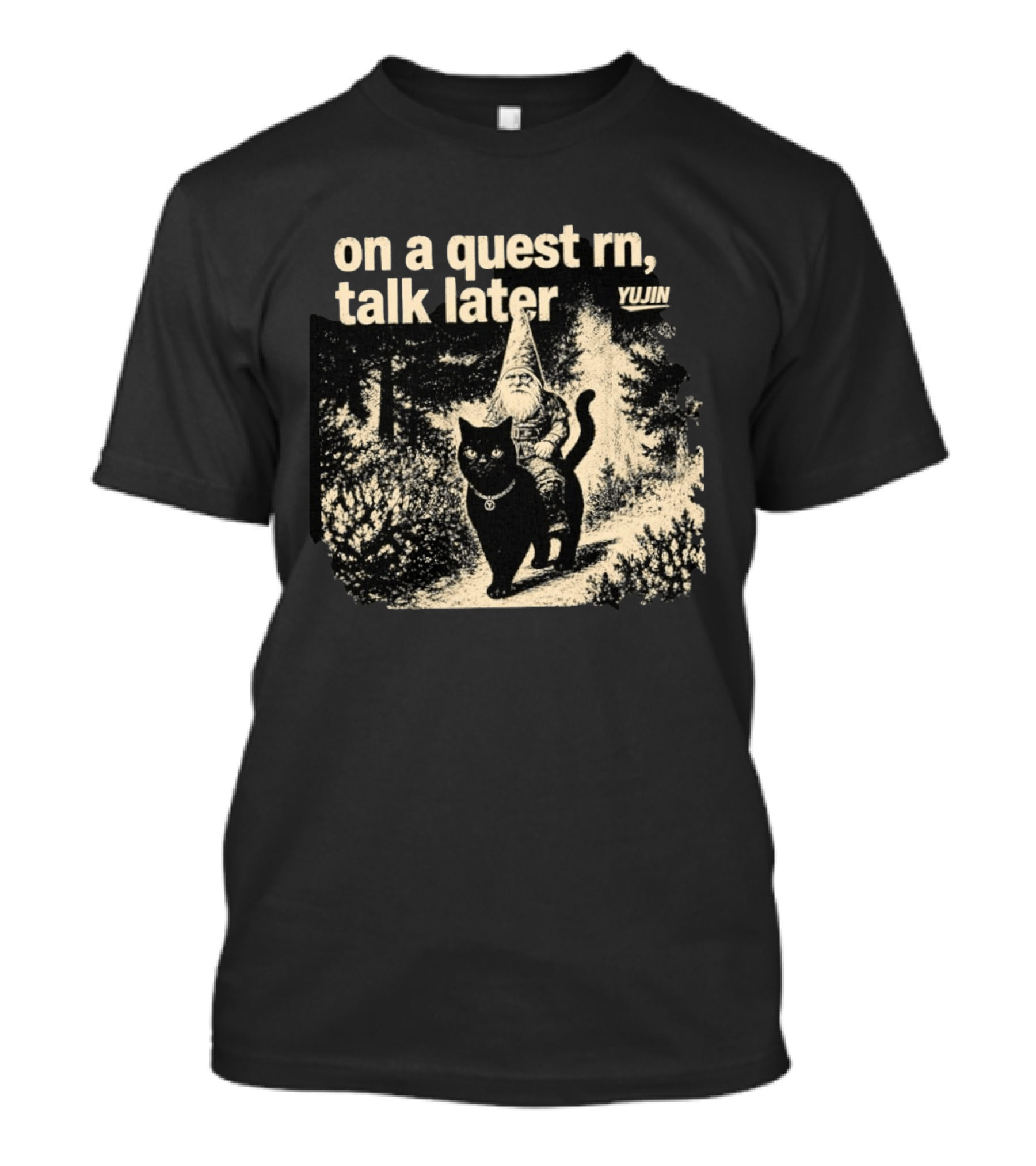 On A Quest RN Talk Later Yujin Gnome Riding Black Cat T-Shirt