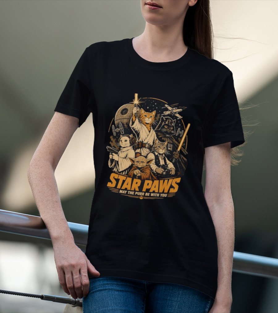Star Paws May The Purr Be With You Cat Jedi Warriors Star Wars T-Shirt