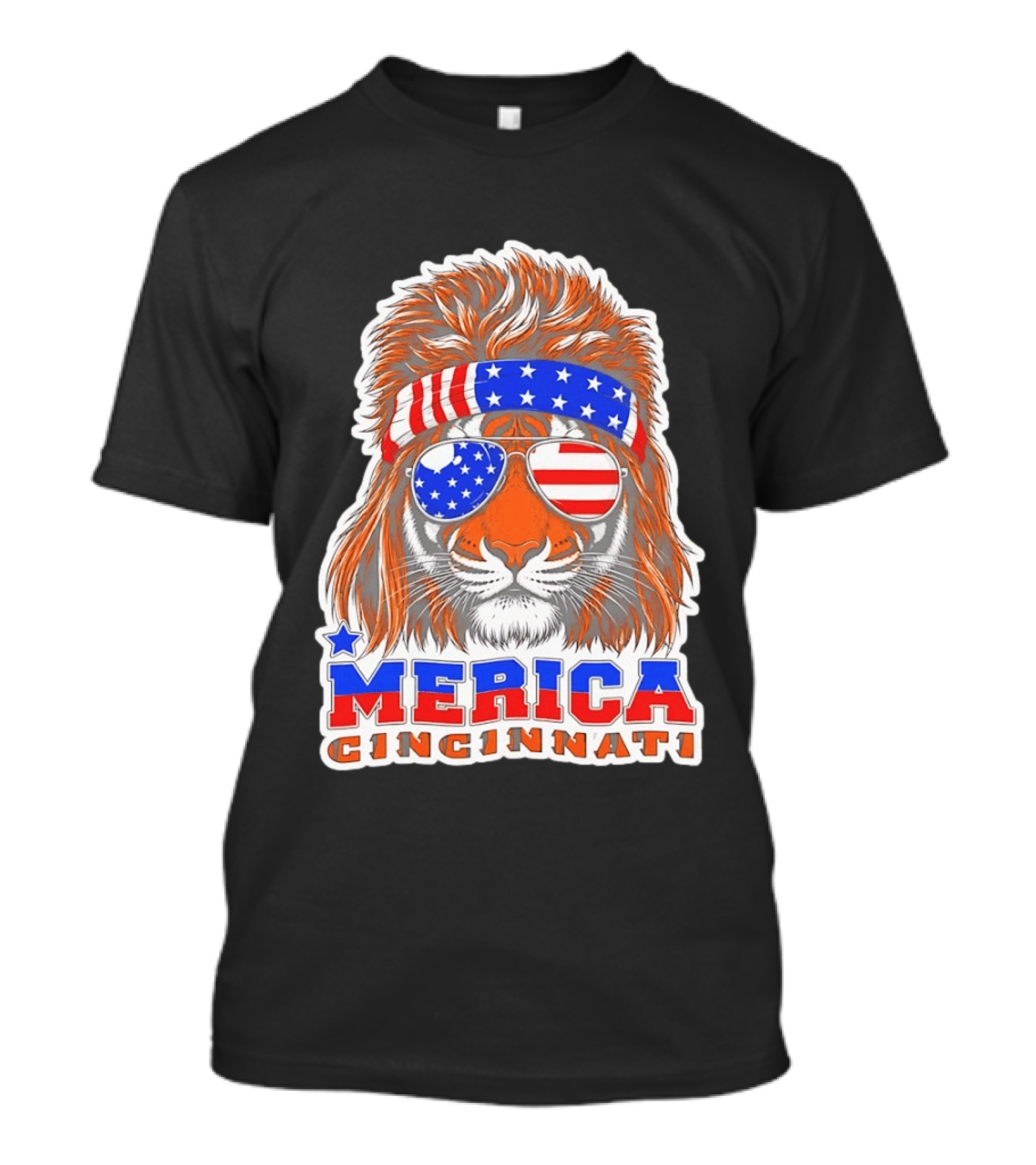 Cincinnati Merica Patriotic Tiger Mullet USA Flag T-Shirt