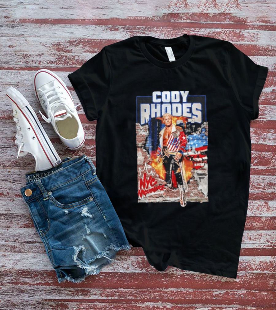 Cody Rhodes NYC Nightmare WWE Wrestling Fireworks Explosion Brick Wall American Flag Jacket T-Shirt