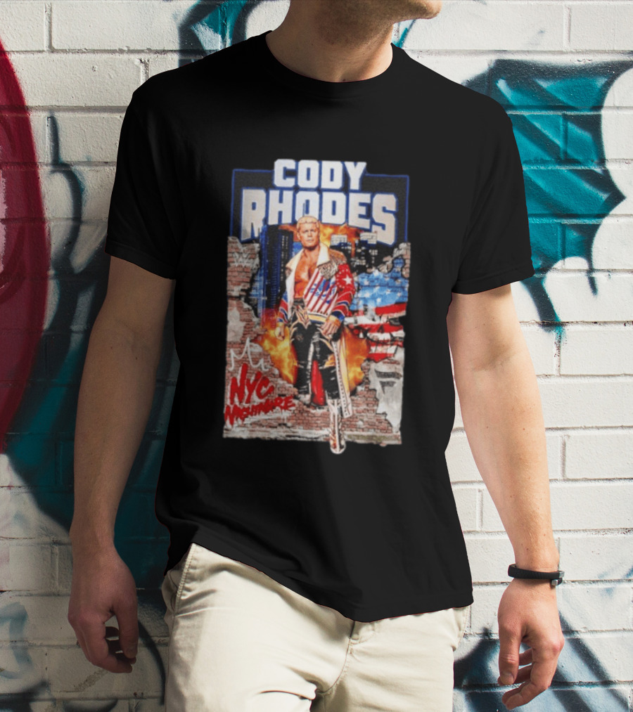 Cody Rhodes NYC Nightmare WWE Wrestling Fireworks Explosion Brick Wall American Flag Jacket T-Shirt