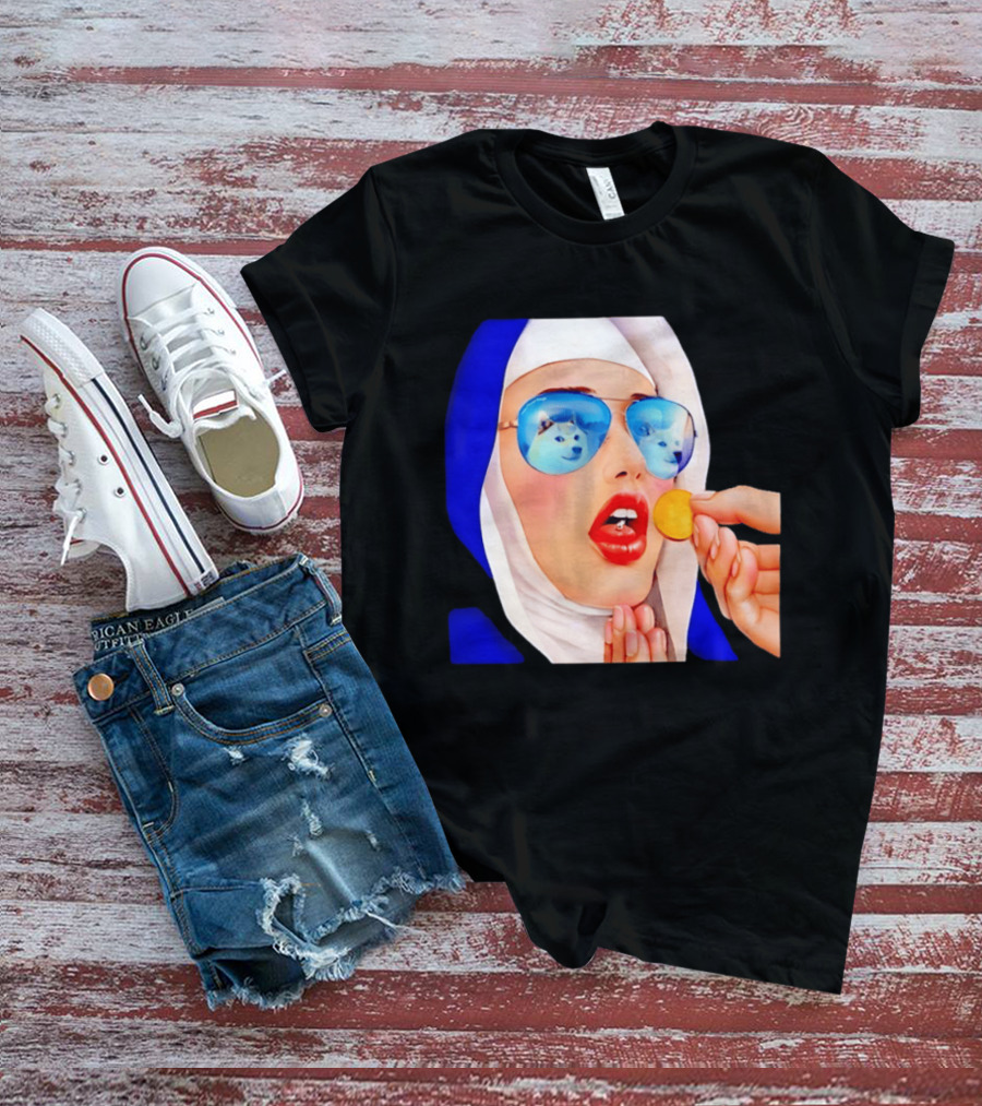 Doge Nun Sunglasses Reflection Communion Meme T-Shirt