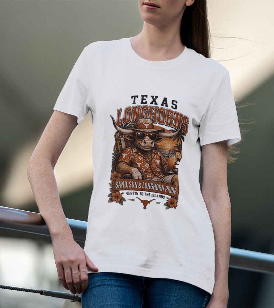 Texas Longhorns Sand Sun Longhorn Pride Austin To The Islands Tropical Paradise T-Shirt