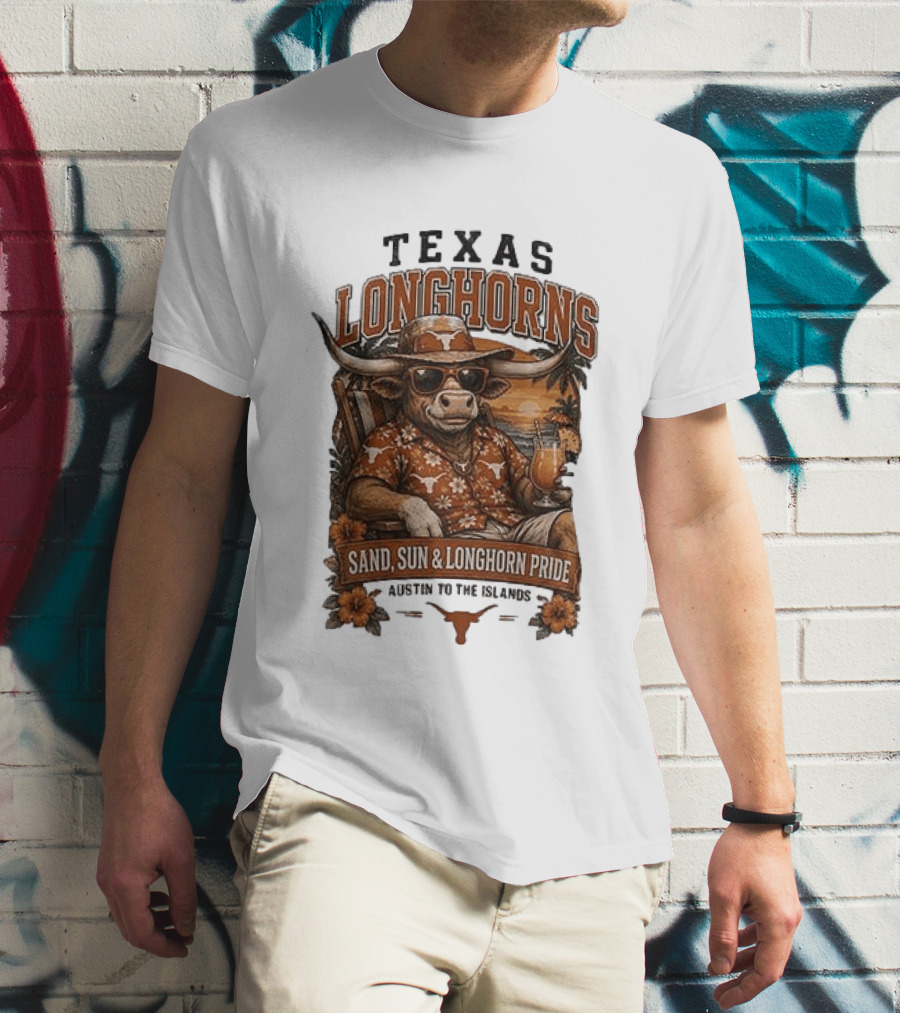 Texas Longhorns Sand Sun Longhorn Pride Austin To The Islands Tropical Paradise T-Shirt