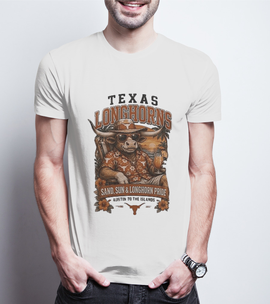 Texas Longhorns Sand Sun Longhorn Pride Austin To The Islands Tropical Paradise T-Shirt