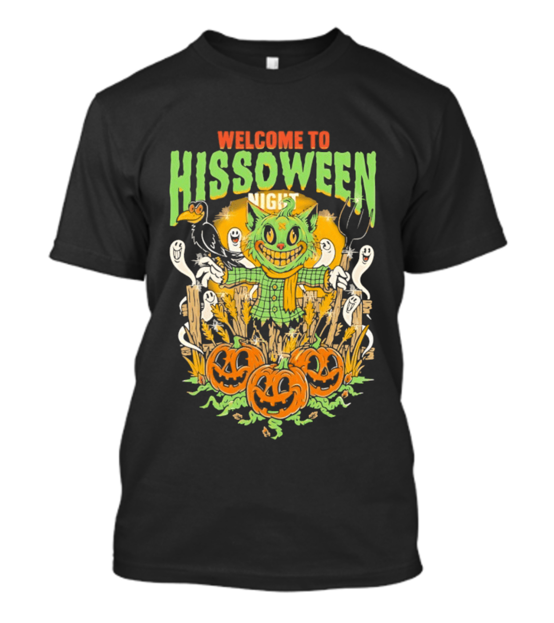 Welcome To Hissoween Night Cat Ghost Scarecrow Pumpkin T-Shirt