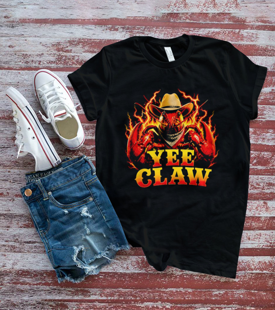 Yee Claw Crawfish Cowboy Hat Flames T-Shirt