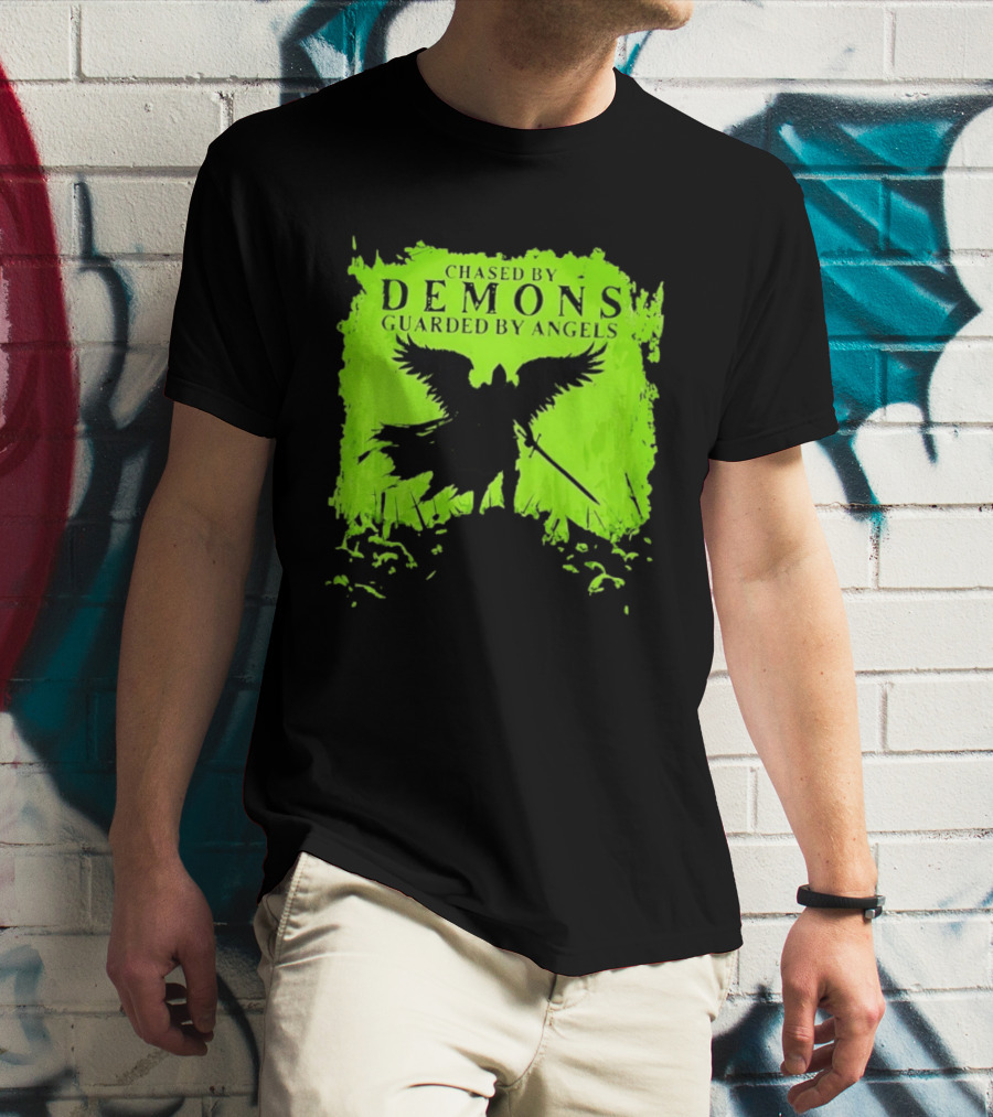 Chased By Demons Guarded By Angels Warrior Wings Sword T-Shirt