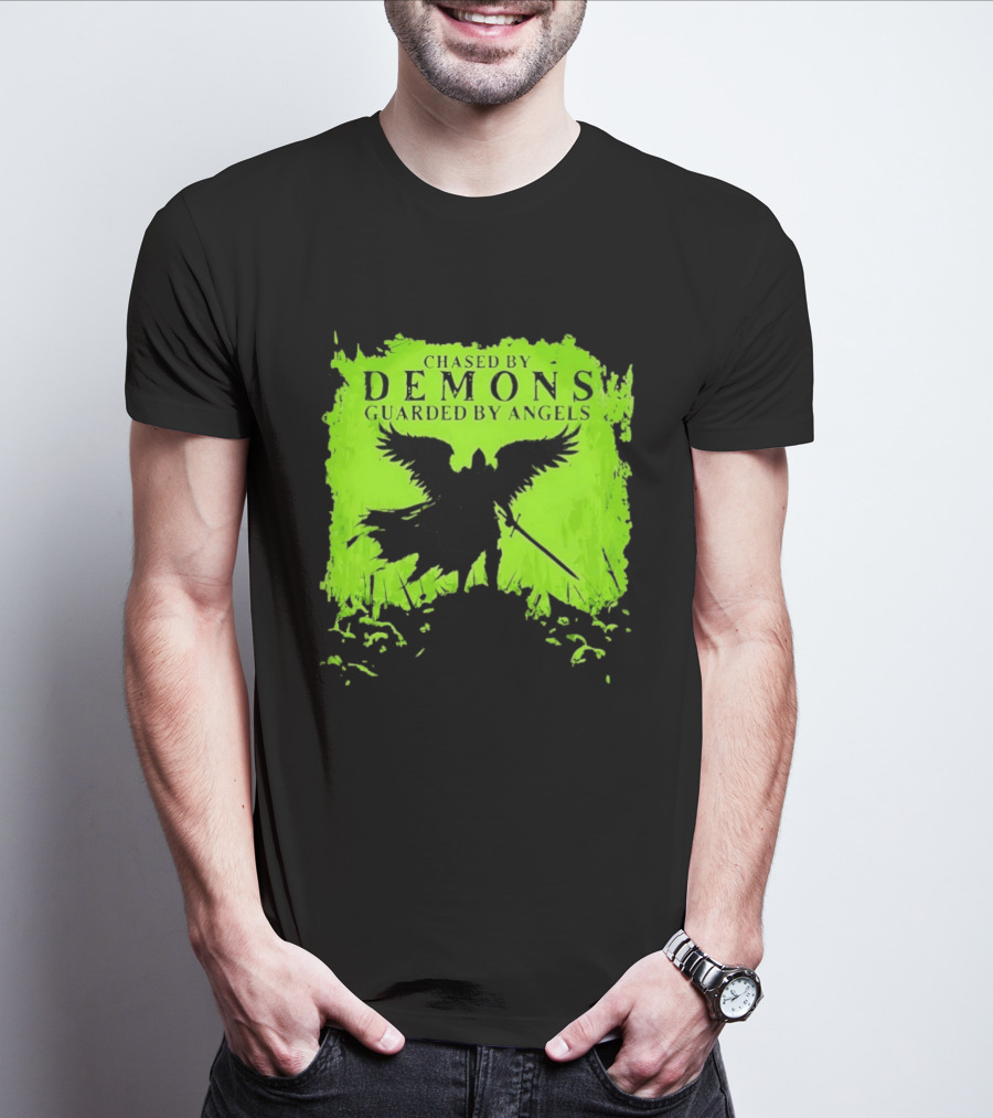 Chased By Demons Guarded By Angels Warrior Wings Sword T-Shirt