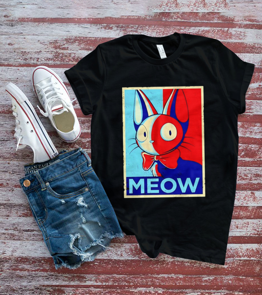 Meow Red Blue Cat Bow Tie T-Shirt