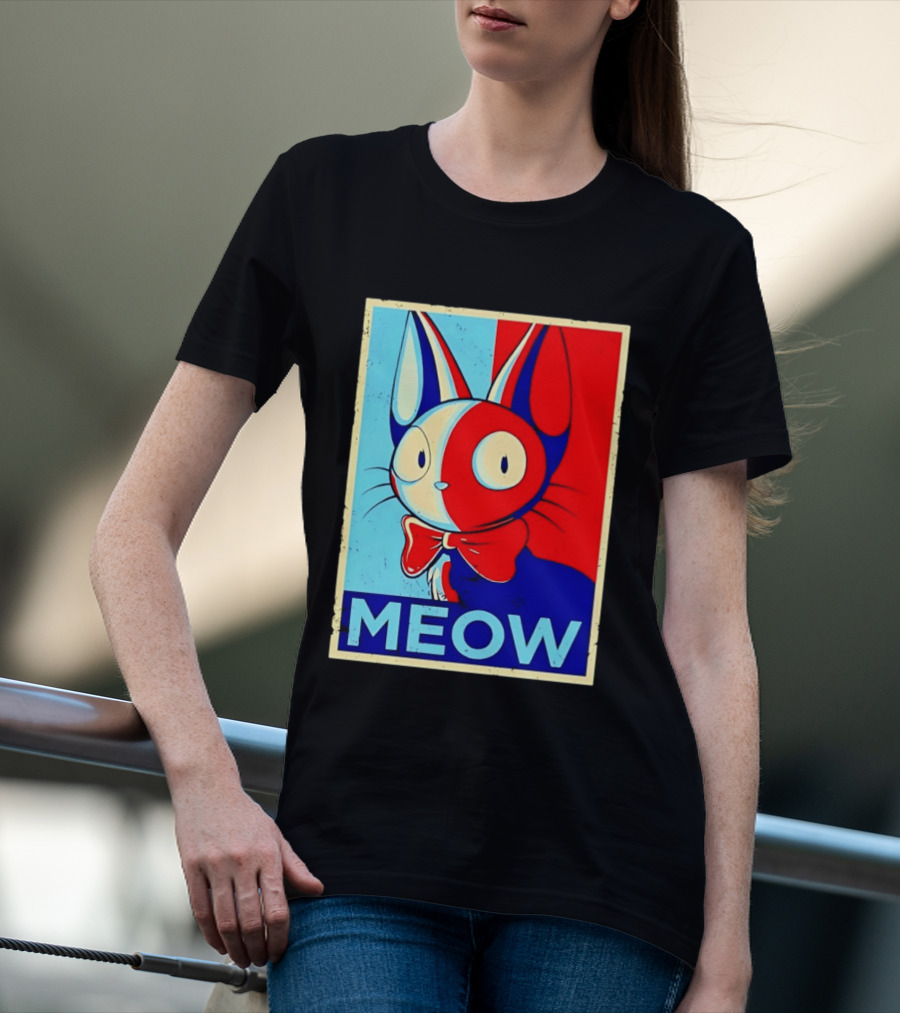 Meow Red Blue Cat Bow Tie T-Shirt