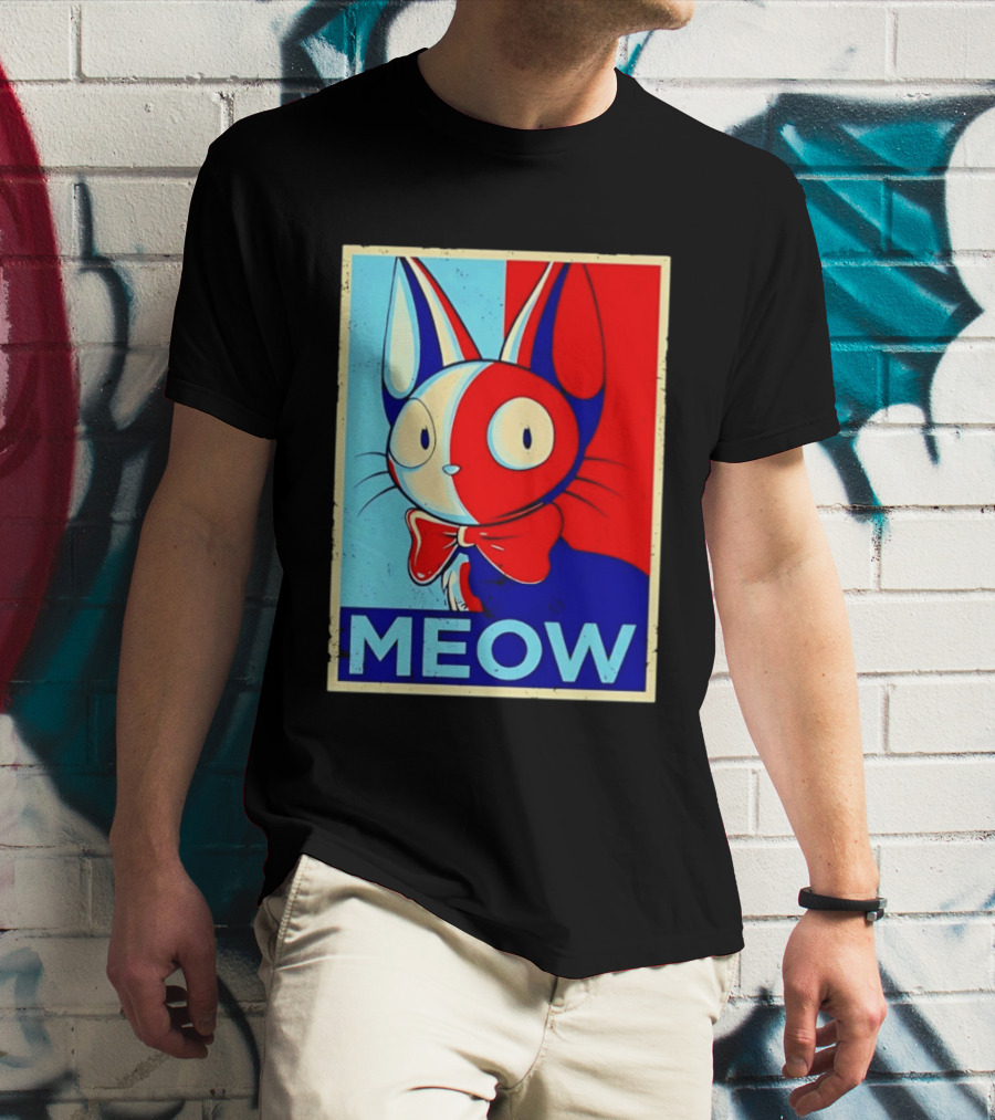 Meow Red Blue Cat Bow Tie T-Shirt