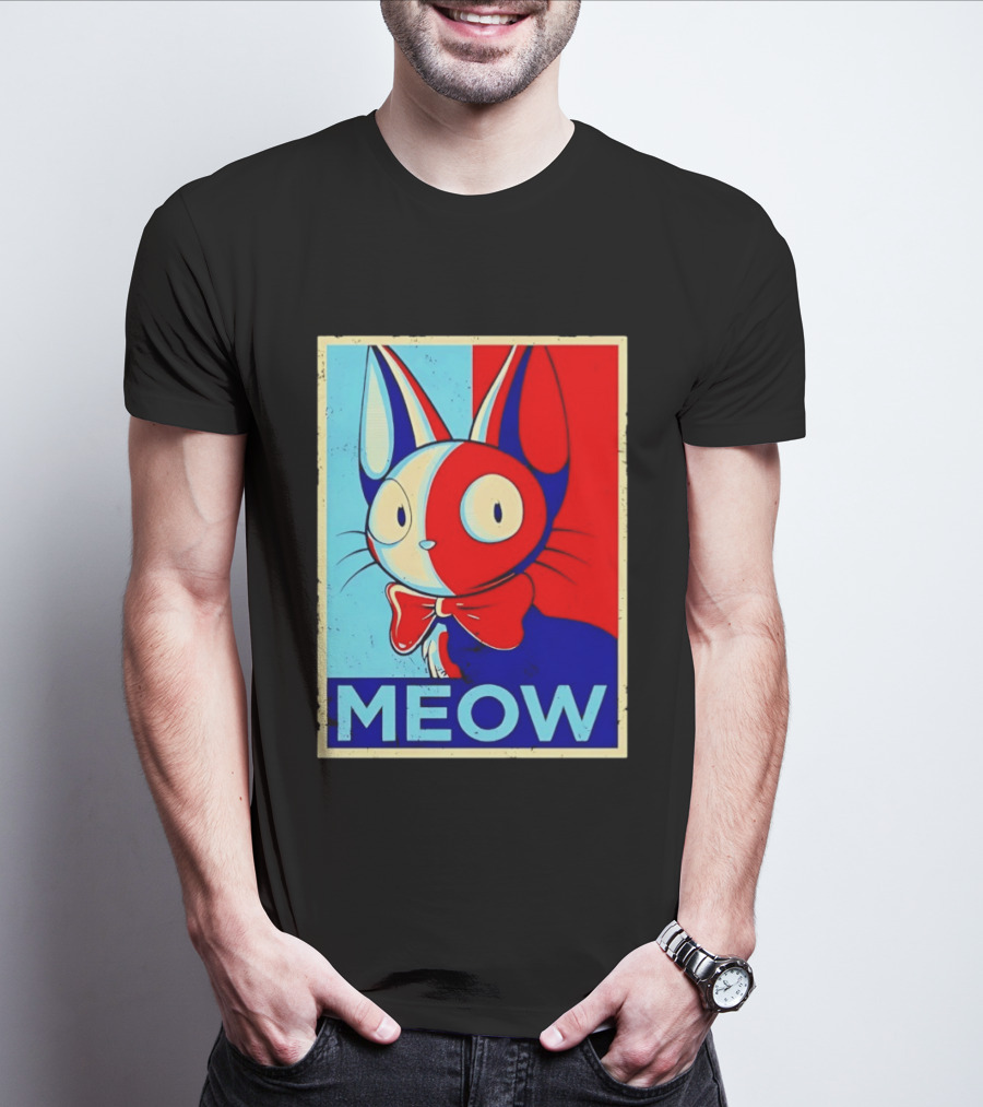 Meow Red Blue Cat Bow Tie T-Shirt