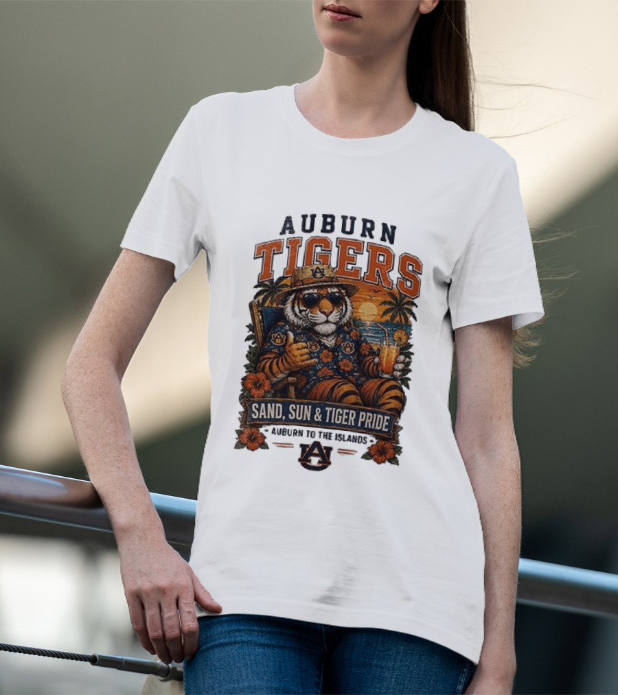 Auburn Tigers Sand Sun Tiger Pride Island Paradise Tropical Vibes T-Shirt