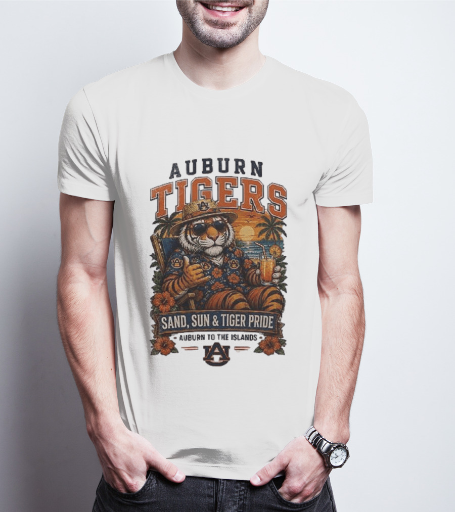 Auburn Tigers Sand Sun Tiger Pride Island Paradise Tropical Vibes T-Shirt