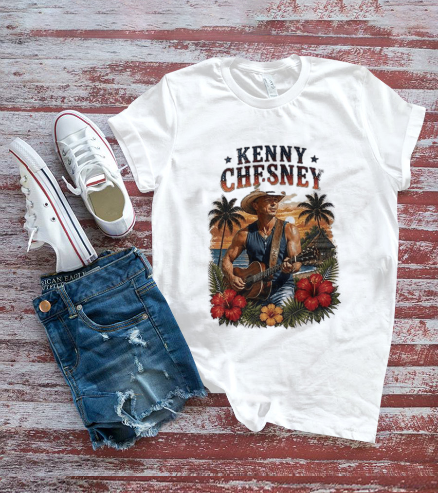Kenny Chesney Tropical Paradise Vibes With Guitar And Palm Trees T-Shirt