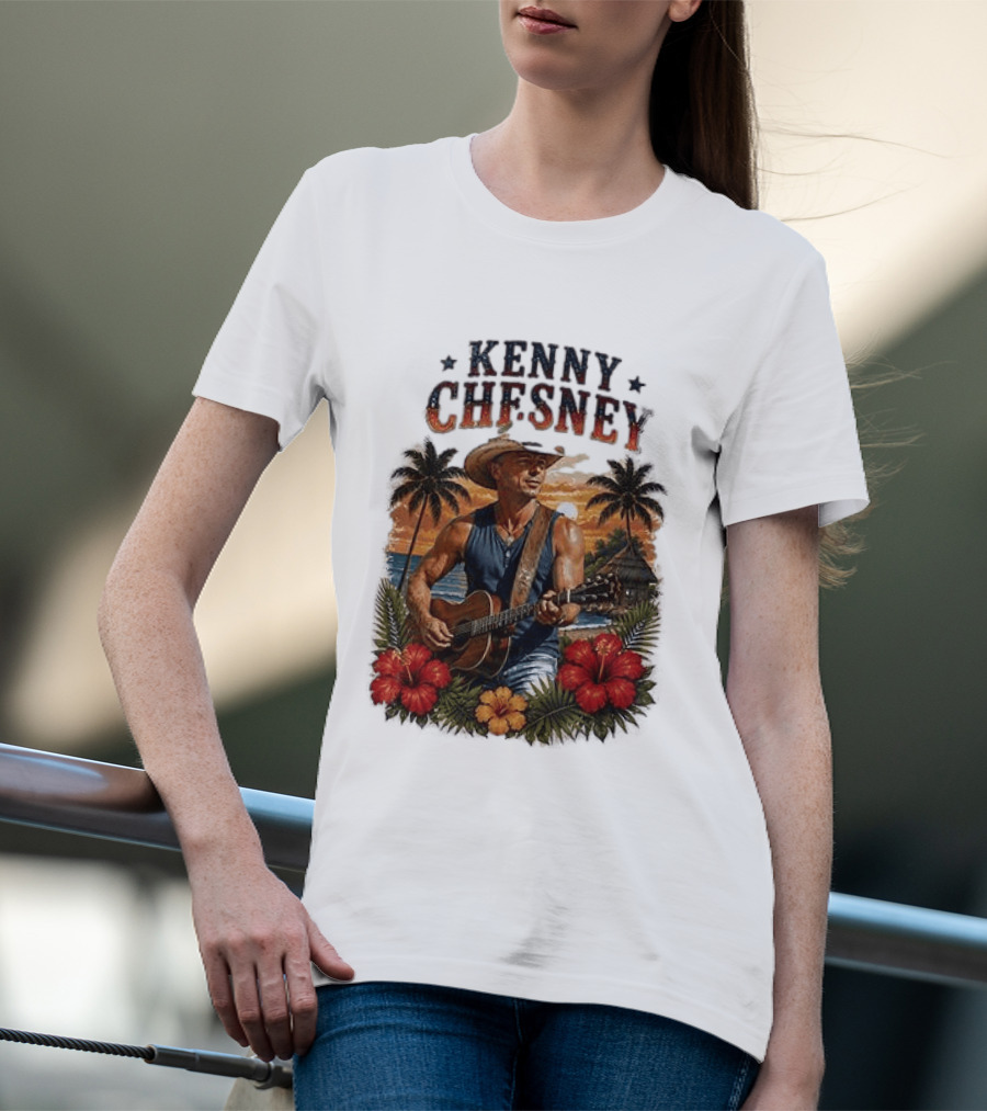Kenny Chesney Tropical Paradise Vibes With Guitar And Palm Trees T-Shirt
