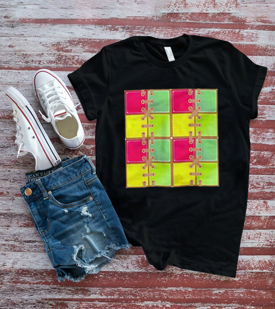 Seamless Laces Cut Vibrant Quadrant Squares T-Shirt