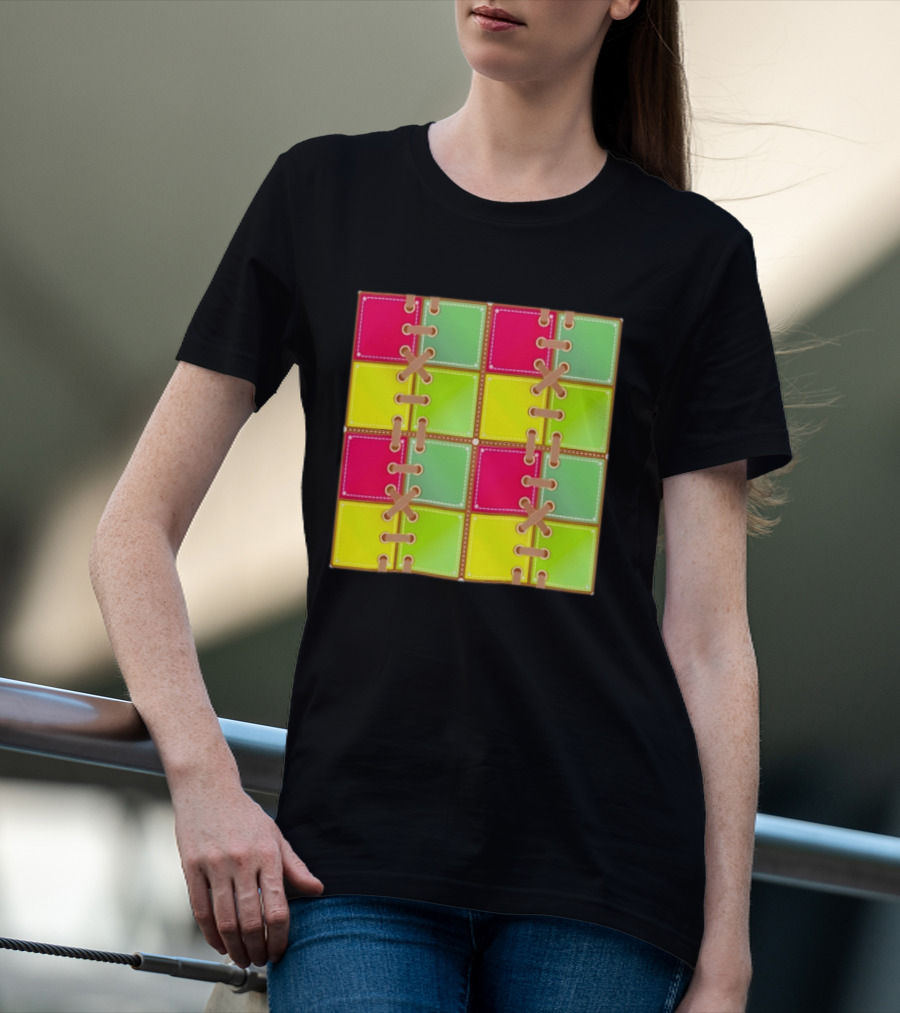 Seamless Laces Cut Vibrant Quadrant Squares T-Shirt