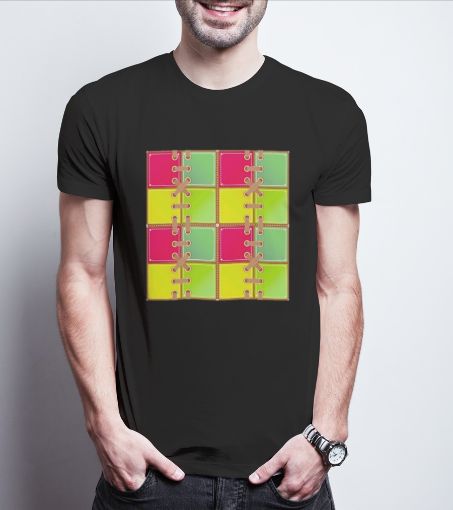 Seamless Laces Cut Vibrant Quadrant Squares T-Shirt