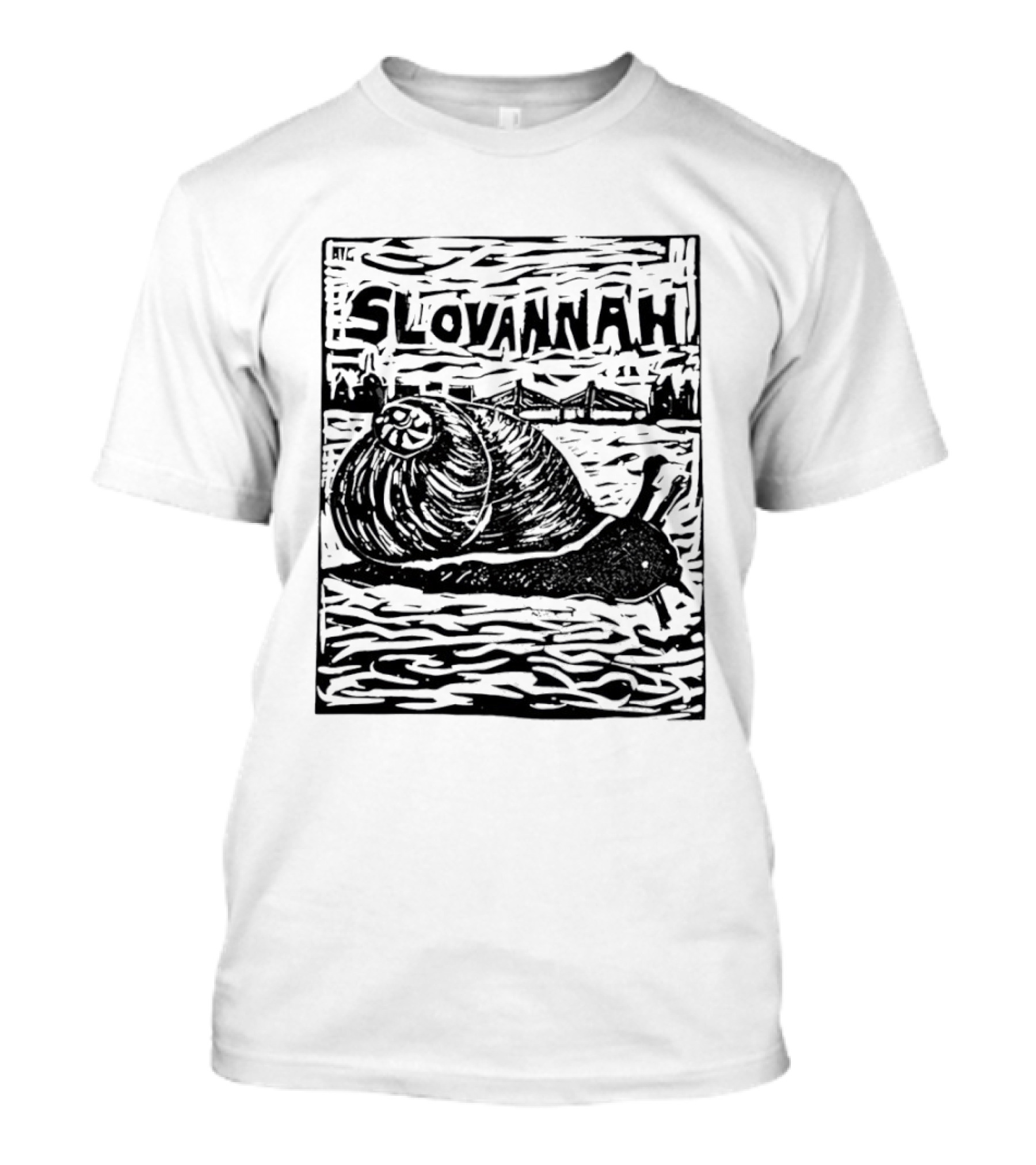 Slovannah Snail Woodcut Linocut Savannah Artistry T-Shirt