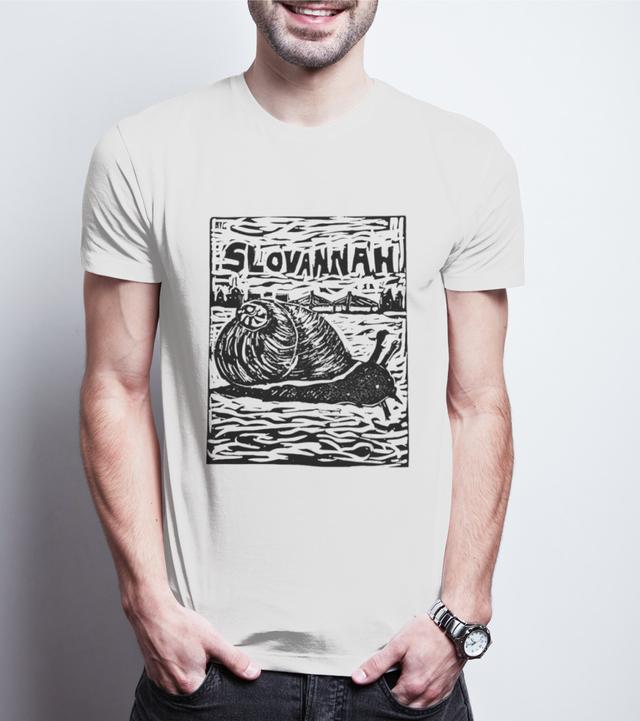 Slovannah Snail Woodcut Linocut Savannah Artistry T-Shirt