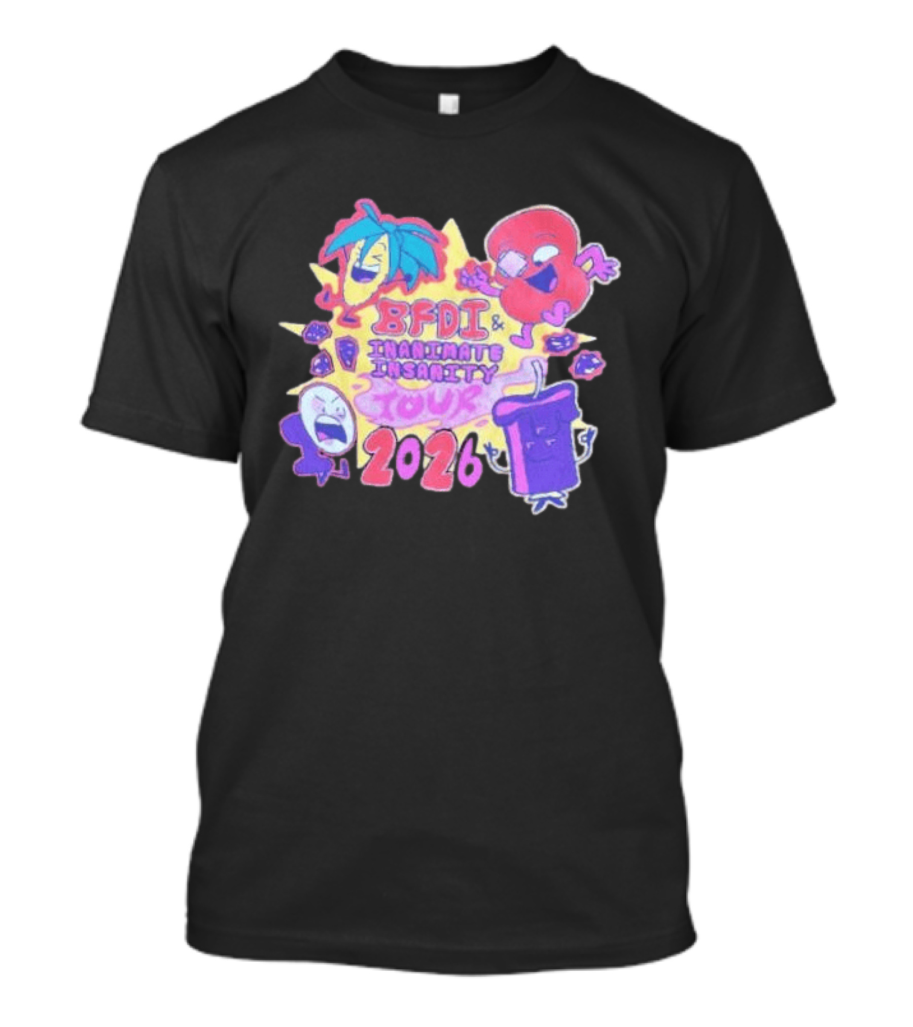 BFDI & Inanimate Insanity Tour 2026 Characters And Fun Adventure T-Shirt