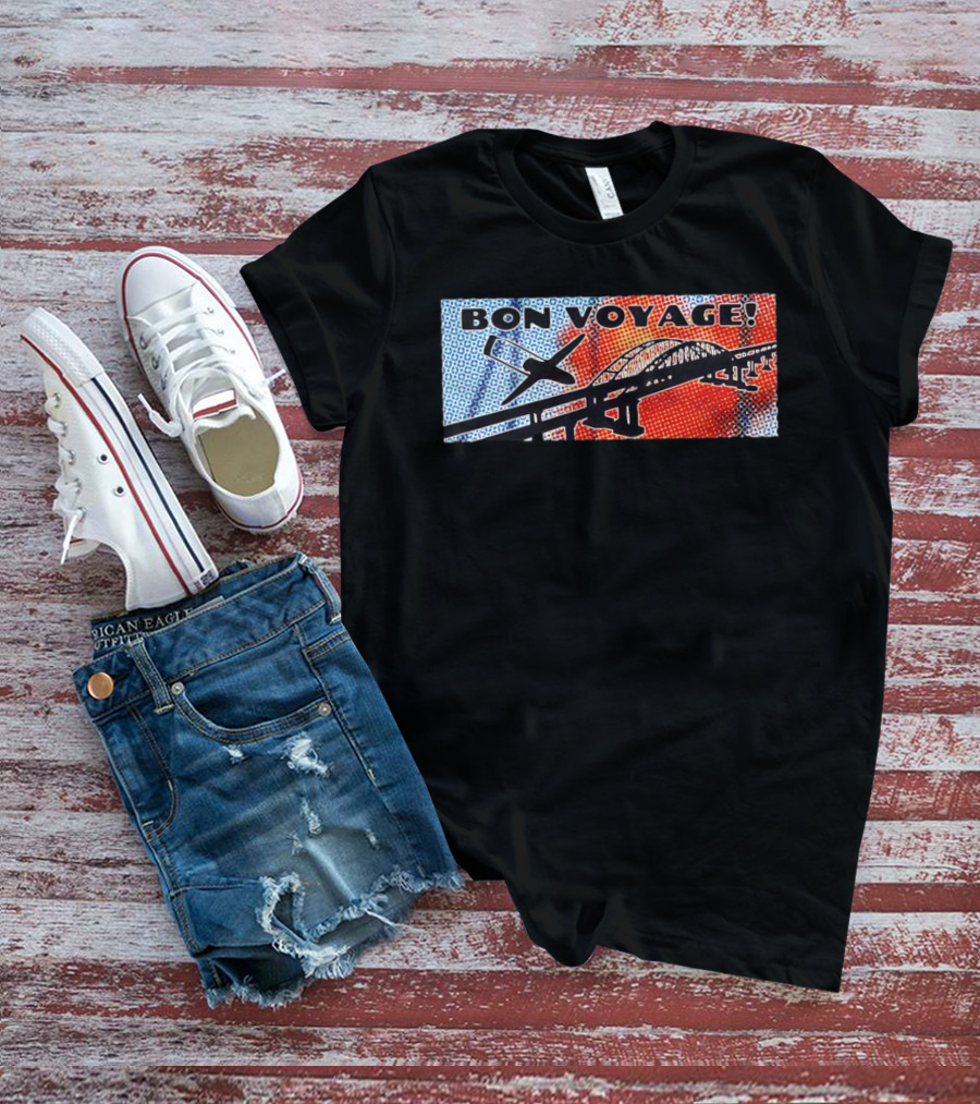 Bon Voyage Halftone Airplane And Bridge Travel T-Shirt