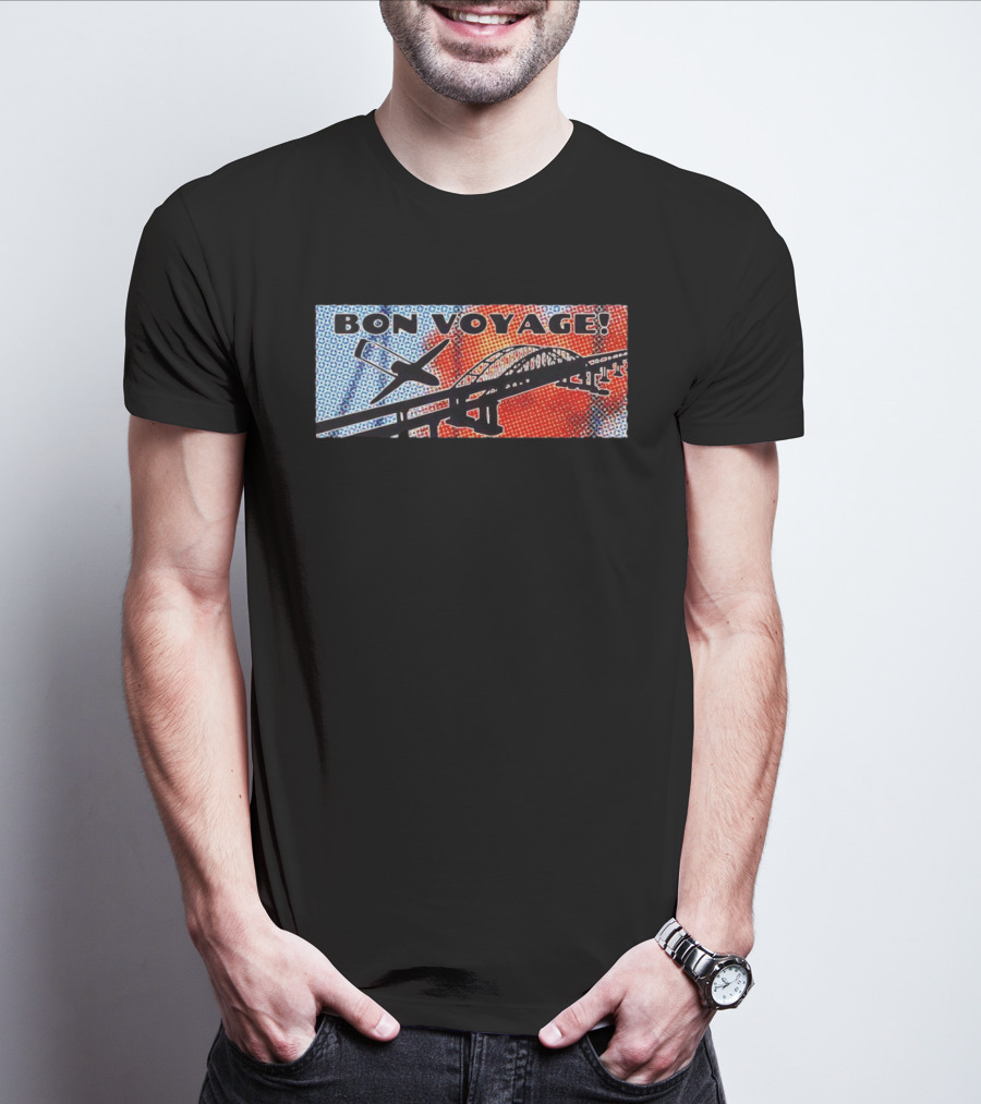 Bon Voyage Halftone Airplane And Bridge Travel T-Shirt