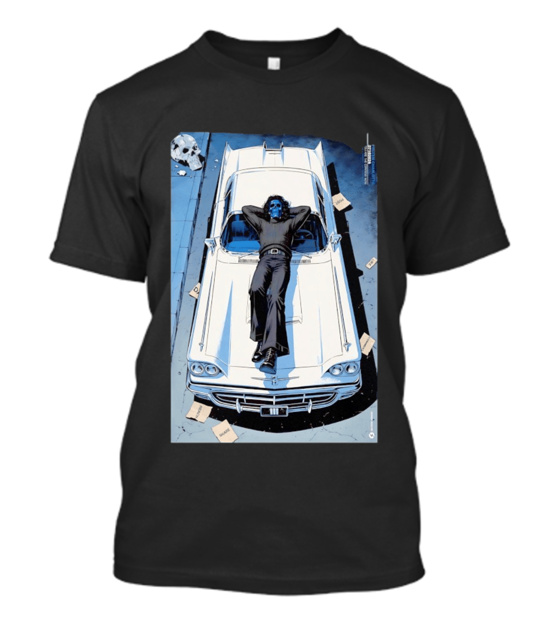 Filter Charlotte You Are The Content Now Tour Blue Skull Man On Classic Car T-Shirt