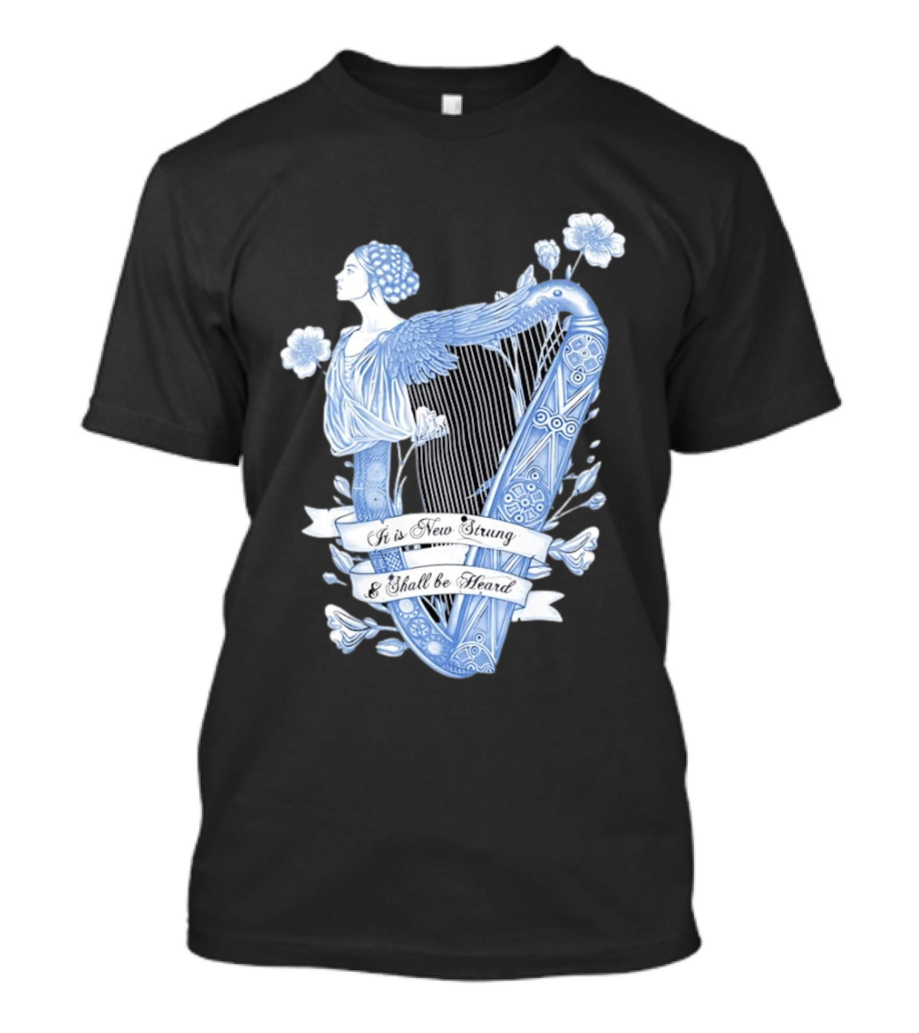 It Is New Strung And Shall Be Heard Harp Celtic Angelic Floral T-Shirt
