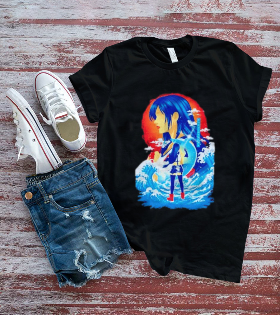 Tifa Lockhart Final Fantasy Japanese Wave Anime Art Ocean Scene T-Shirt
