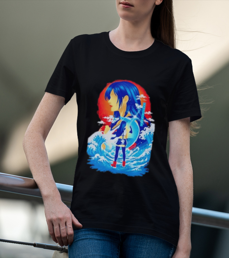 Tifa Lockhart Final Fantasy Japanese Wave Anime Art Ocean Scene T-Shirt