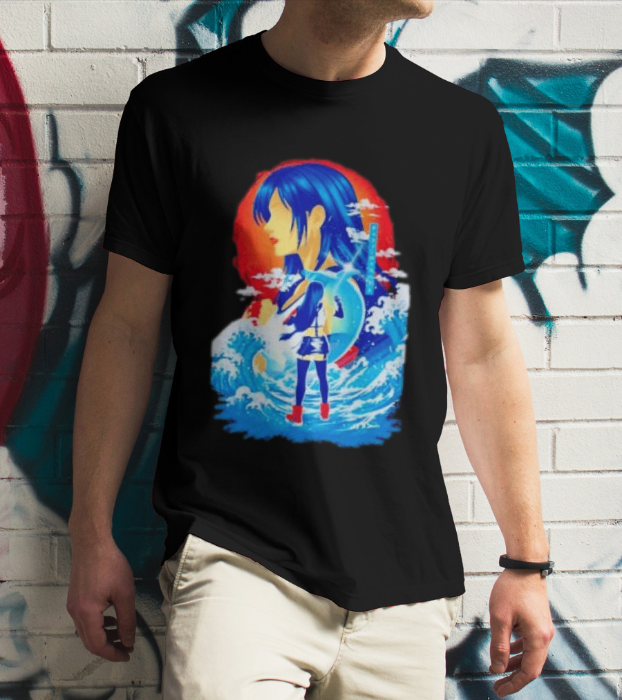 Tifa Lockhart Final Fantasy Japanese Wave Anime Art Ocean Scene T-Shirt