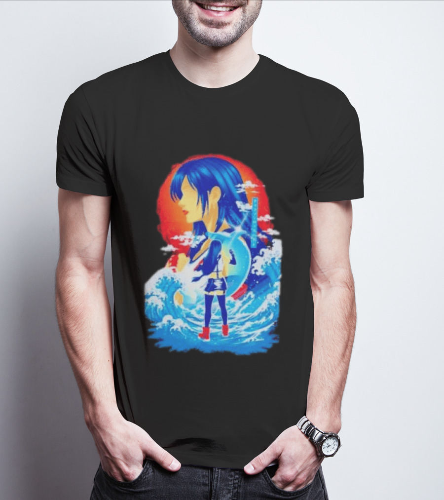 Tifa Lockhart Final Fantasy Japanese Wave Anime Art Ocean Scene T-Shirt