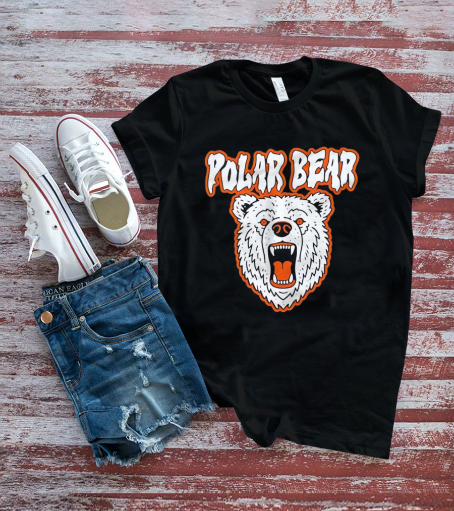 Polar Bear Roaring White Bear Face Orange Accents T-Shirt