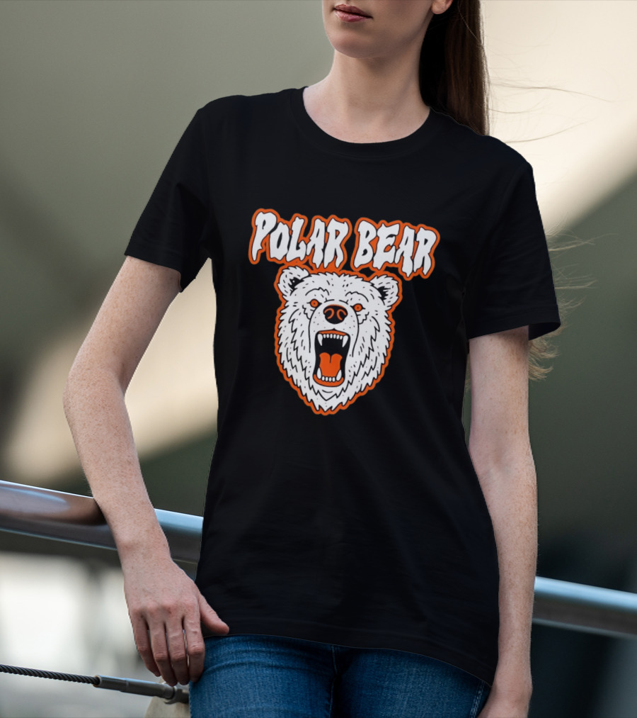 Polar Bear Roaring White Bear Face Orange Accents T-Shirt