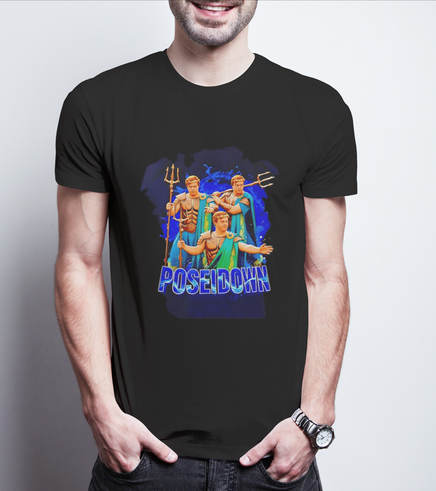 Poseidown Trident Meme Poseidon Blue Cape T-Shirt
