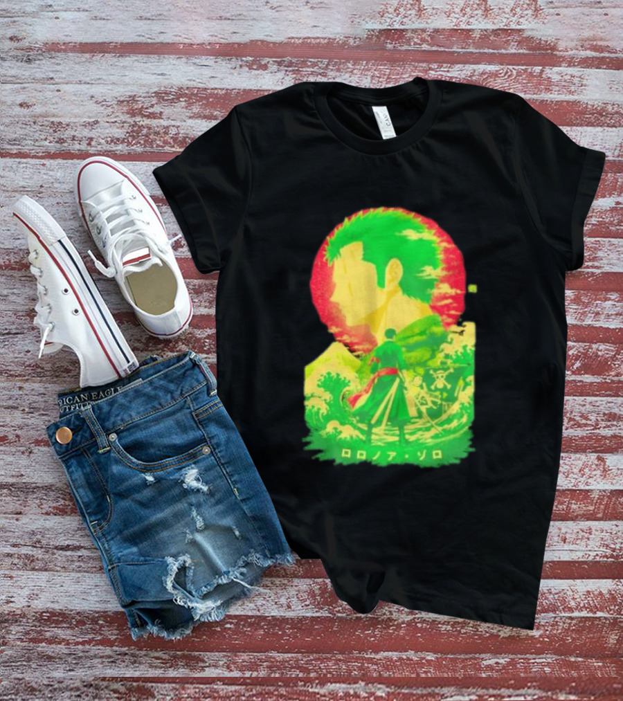 Roronoa Zoro One Piece Ukiyo E Kanji Waves Anime Series T-Shirt