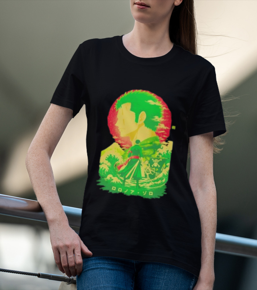 Roronoa Zoro One Piece Ukiyo E Kanji Waves Anime Series T-Shirt