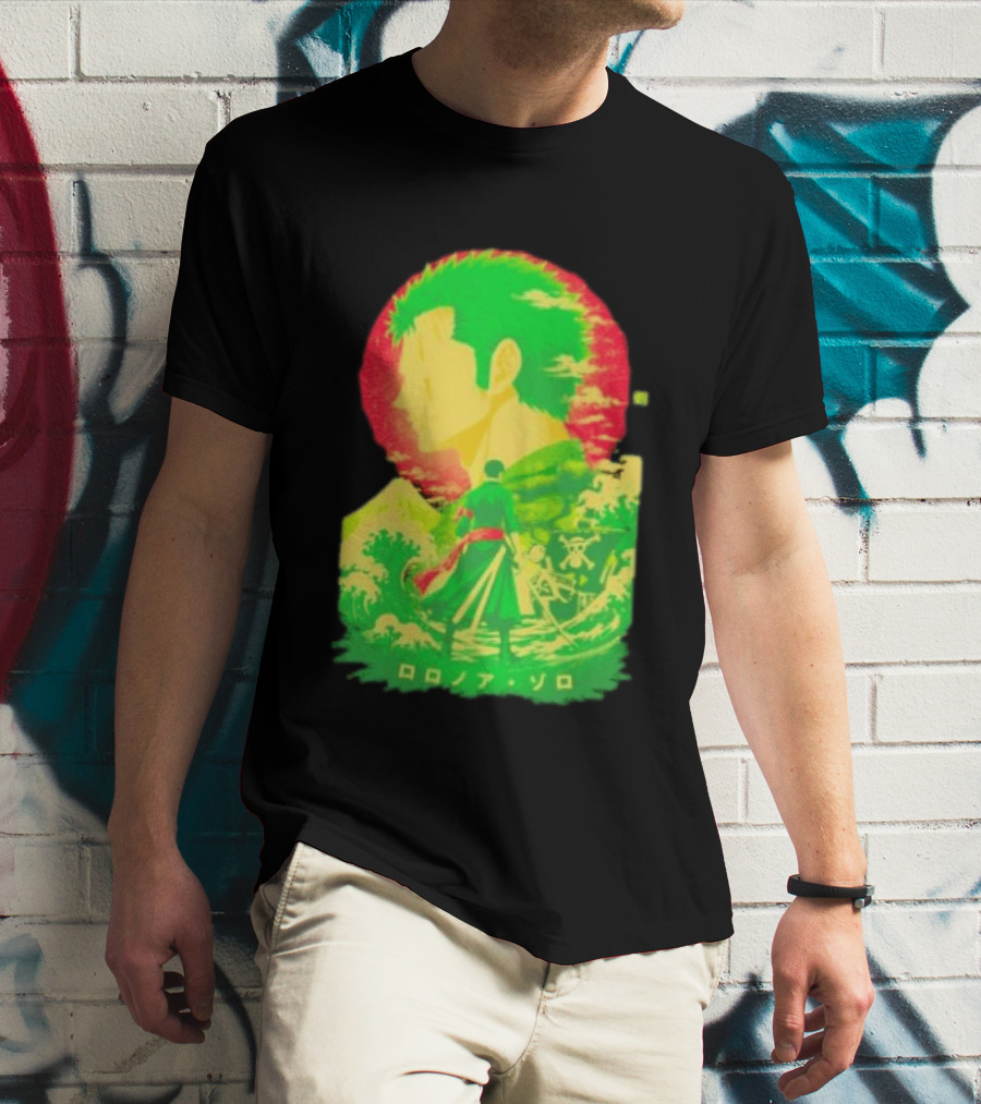Roronoa Zoro One Piece Ukiyo E Kanji Waves Anime Series T-Shirt