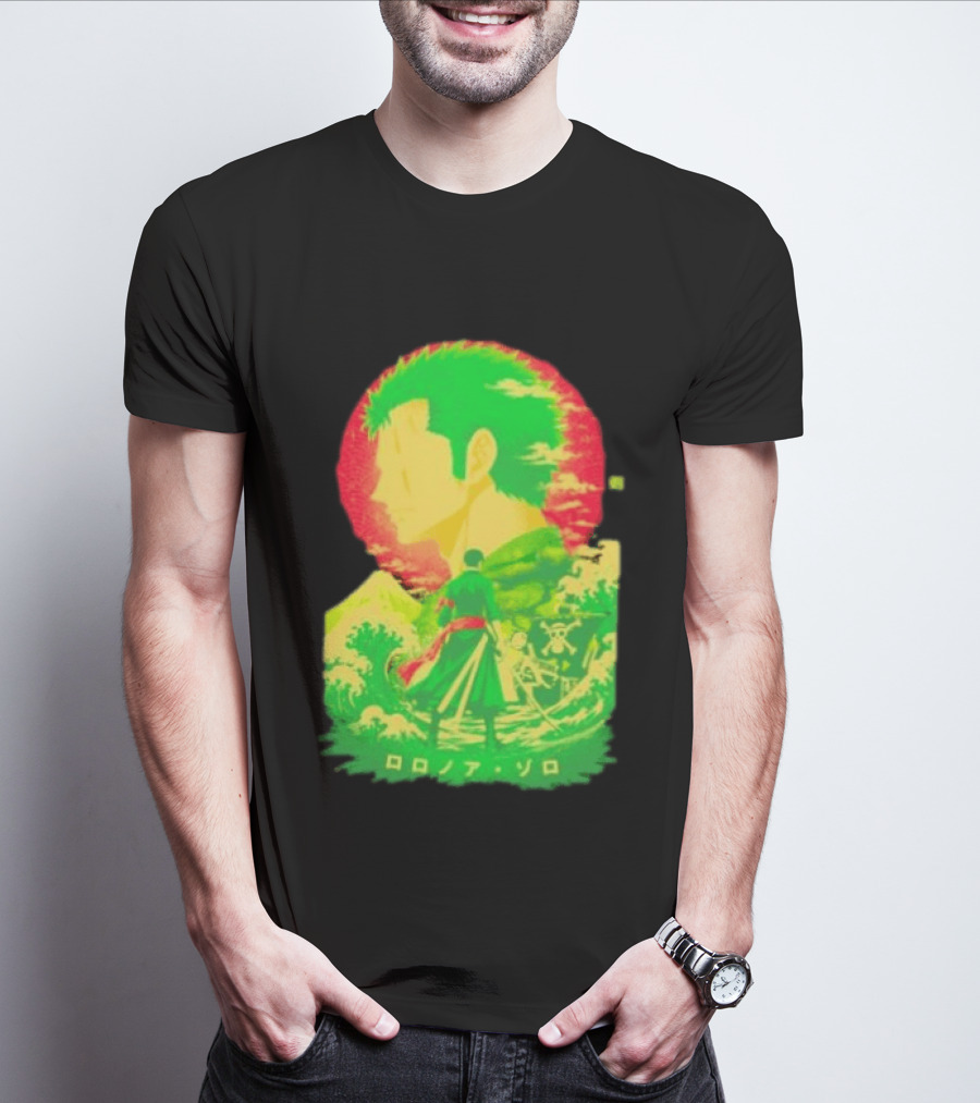 Roronoa Zoro One Piece Ukiyo E Kanji Waves Anime Series T-Shirt