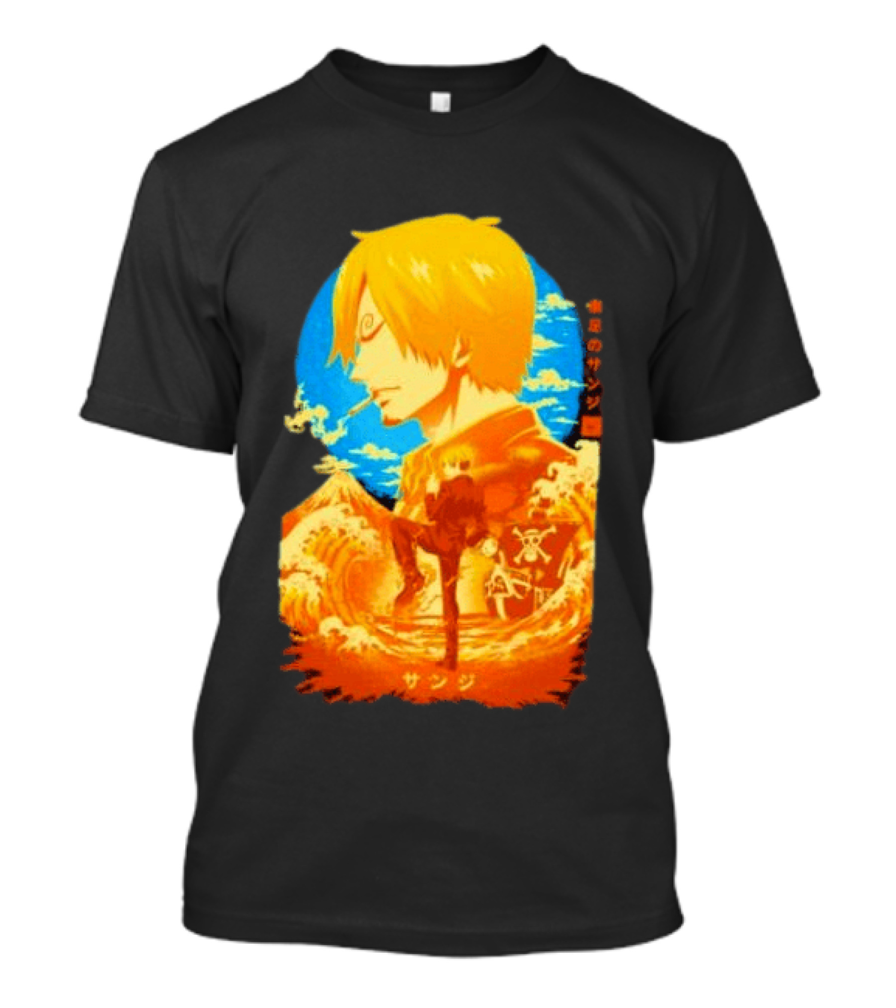Sanji Black Leg One Piece Anime Manga Ocean Scene Luffy Jolly Roger T-Shirt