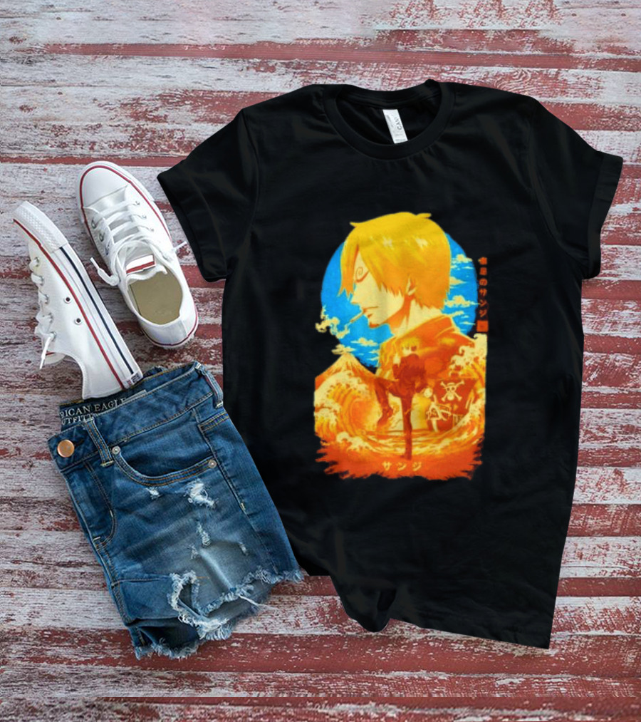Sanji Black Leg One Piece Anime Manga Ocean Scene Luffy Jolly Roger T-Shirt