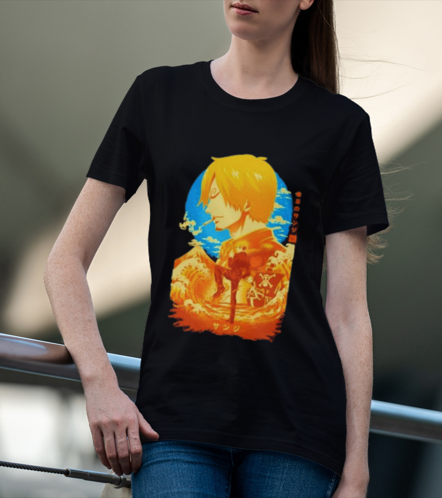 Sanji Black Leg One Piece Anime Manga Ocean Scene Luffy Jolly Roger T-Shirt