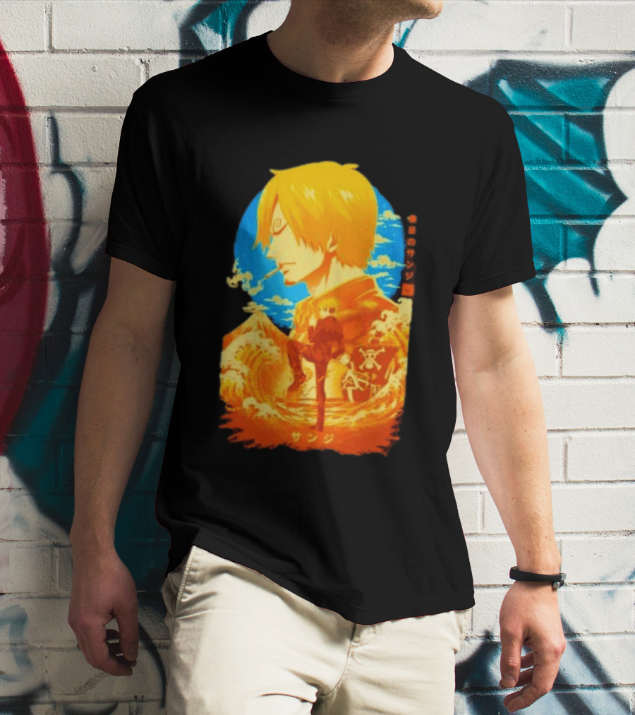 Sanji Black Leg One Piece Anime Manga Ocean Scene Luffy Jolly Roger T-Shirt
